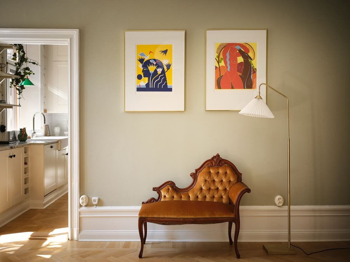 A Classic Stockholm Apartment with Floral Wallpaper 21 antique chair