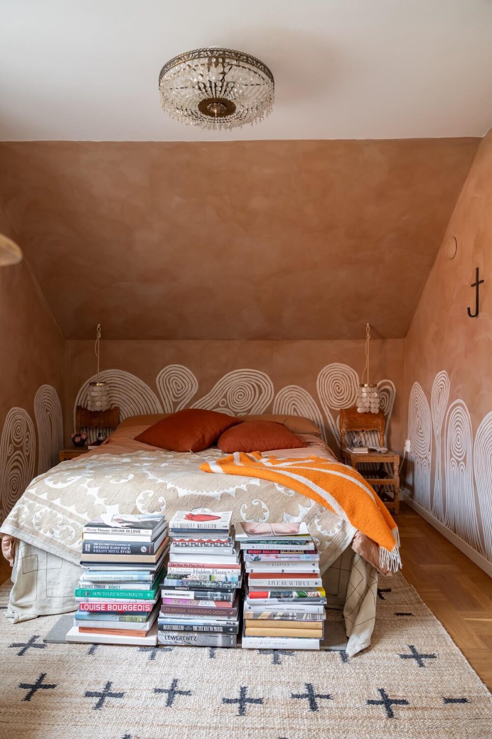 A Swedish Family House with Wall Murals and Art 14 attic bedroom with plaster walls and wall murals