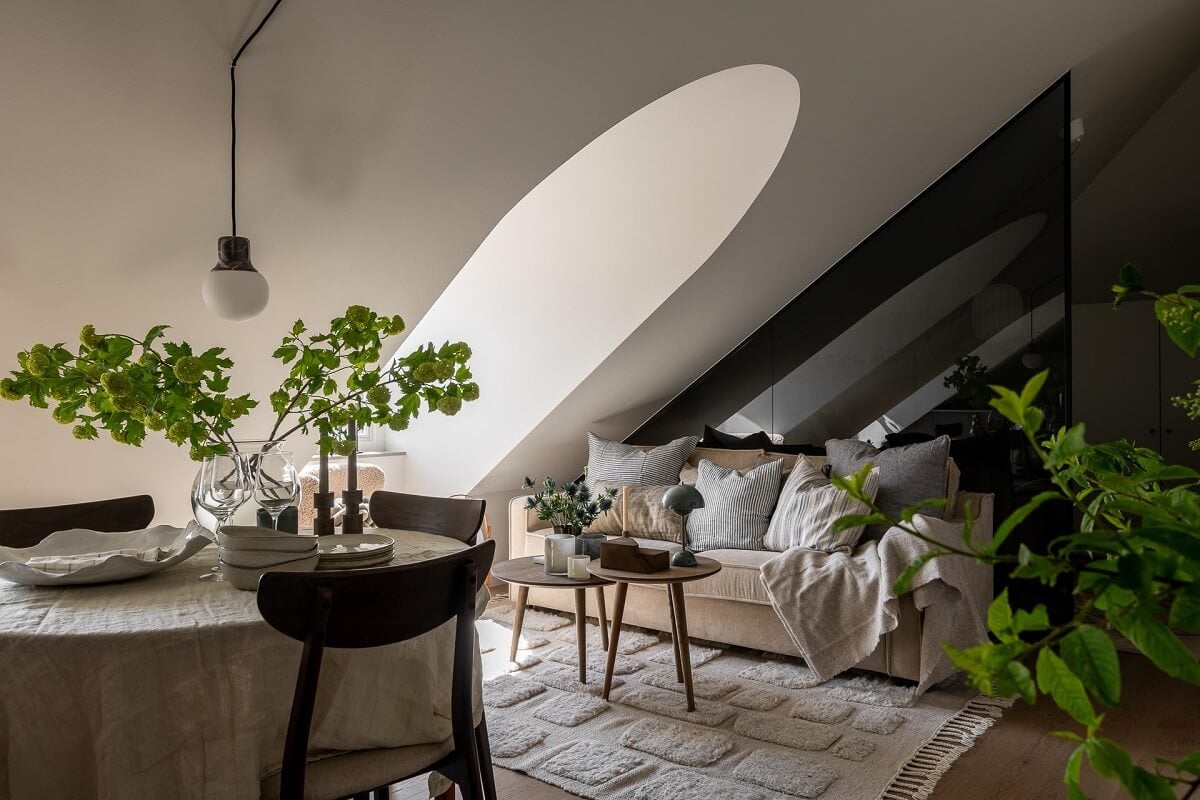 An Attic Studio Apartment with a Glass Room Divider 1 attic studio apartment with glass wall