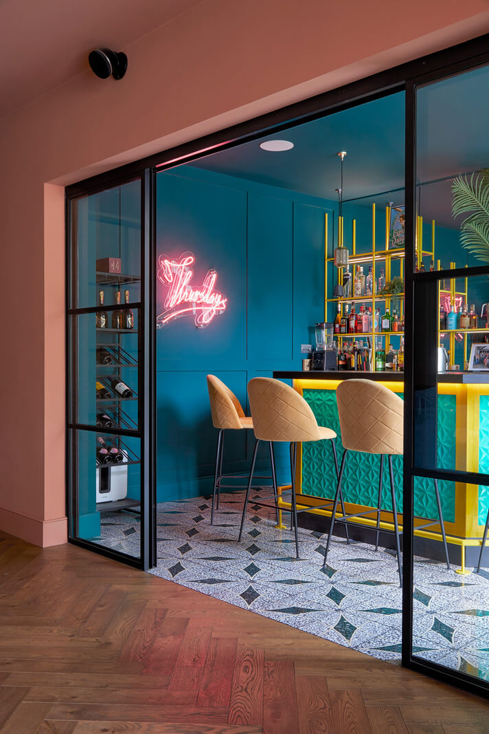 A Colorful London Family Home Renovated by Fraher & Finlay 19 basement home bar