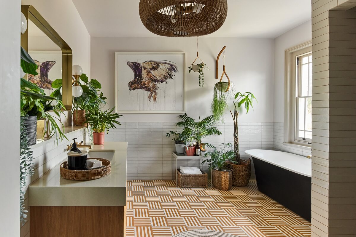 Historic Features and Modern Design in an English Regency Villa 19 bathroom with plants and freestanding bath