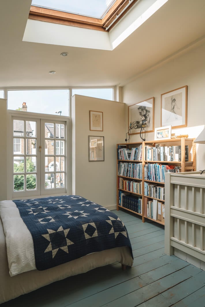 A Warm Muted Color Palette in a Victorian House 34 bedroom skylight blue floor