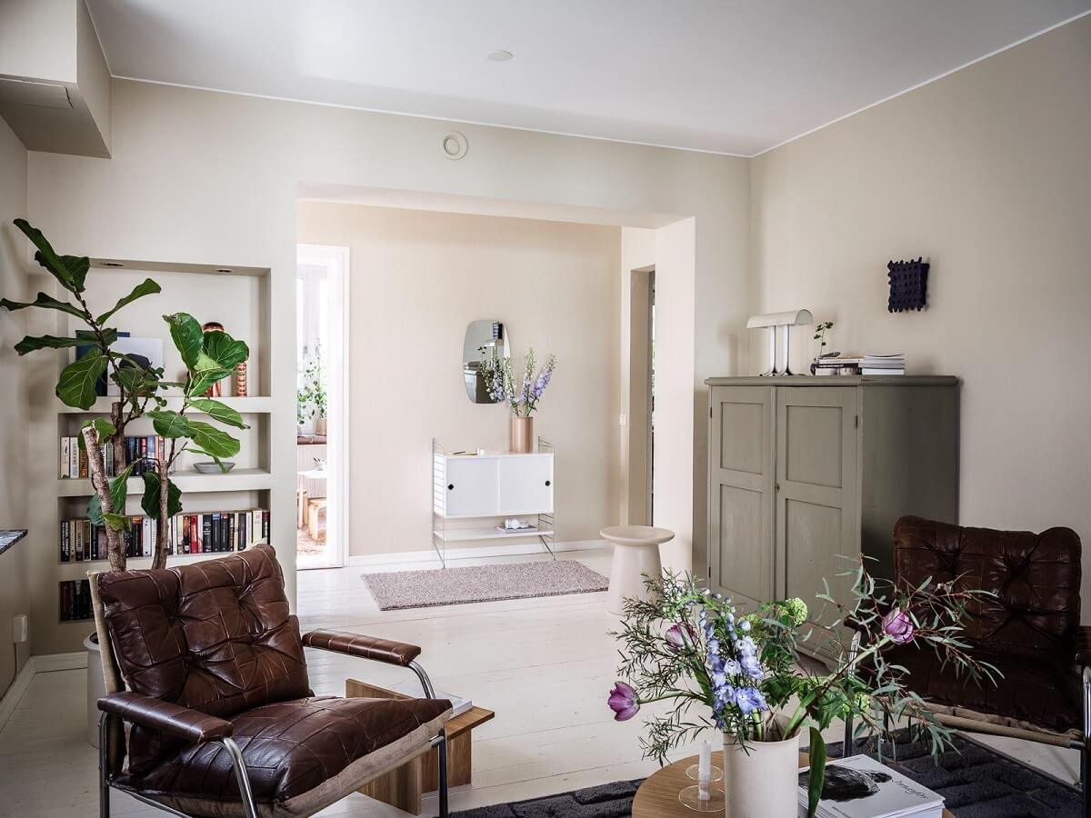 A Scandinavian Apartment with a Rust Red Bedroom 6 beige walls living room
