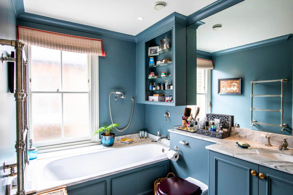 A Victorian House where the Kitchen is the Heart of the Home 11 blue bathroom