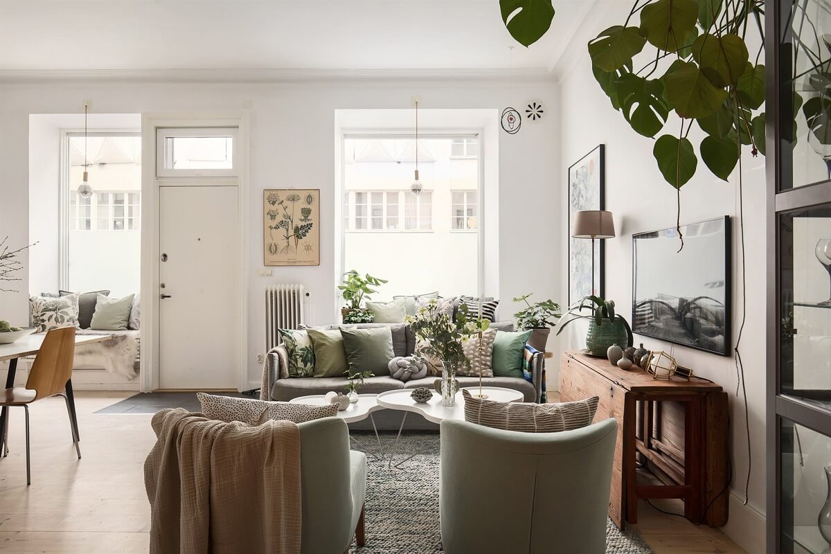 A Swedish Apartment with an Exposed Brick Wall 8 bright living room