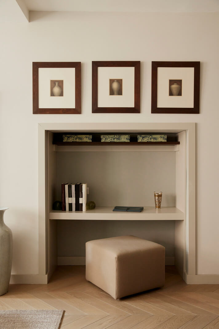 Modern Interiors in an Architectural 19th Century Building 7 built in desk with pouf