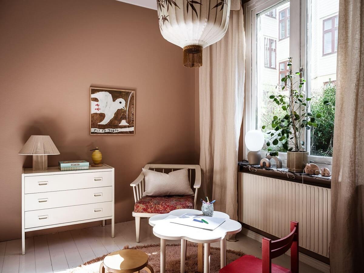 A Scandinavian Apartment with a Rust Red Bedroom 16 children bedroom