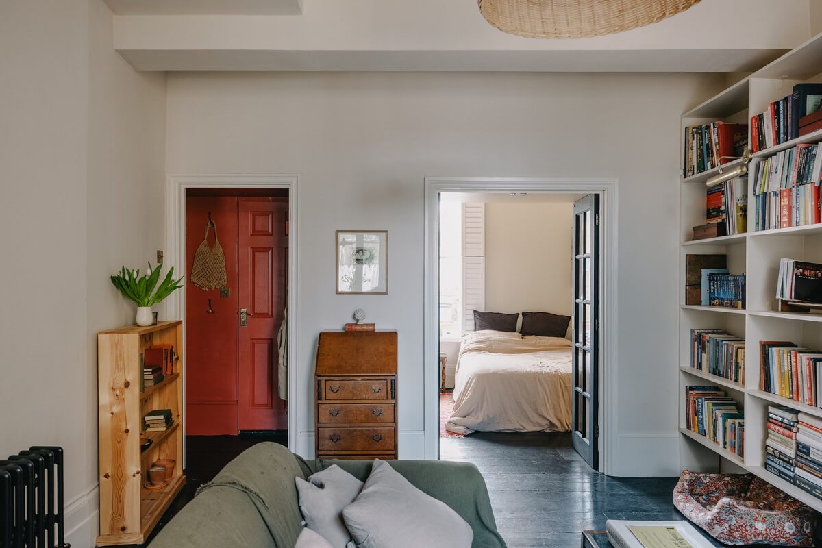 A Small London Apartment Filled with Books 6 dark wooden floor in living room