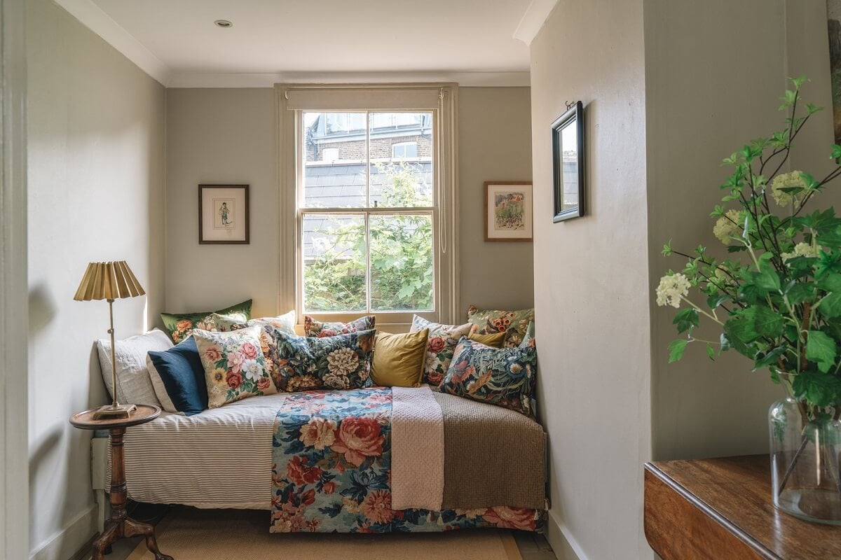 A Warm Muted Color Palette in a Victorian House 32 day bed in front of window