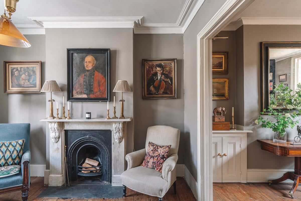 A Warm Muted Color Palette in a Victorian House 3 double living room fireplace