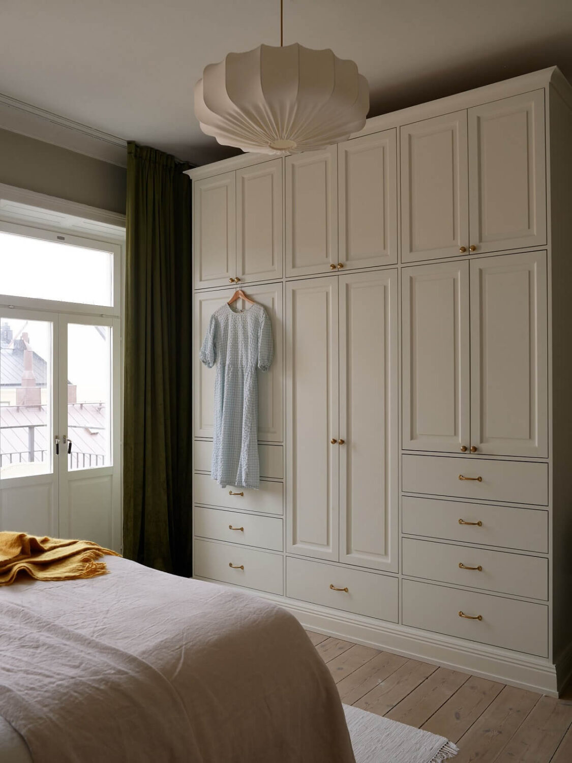 A Green Kitchen in a Gray Family Apartment 23 floor to ceiling wardrobes bedroom