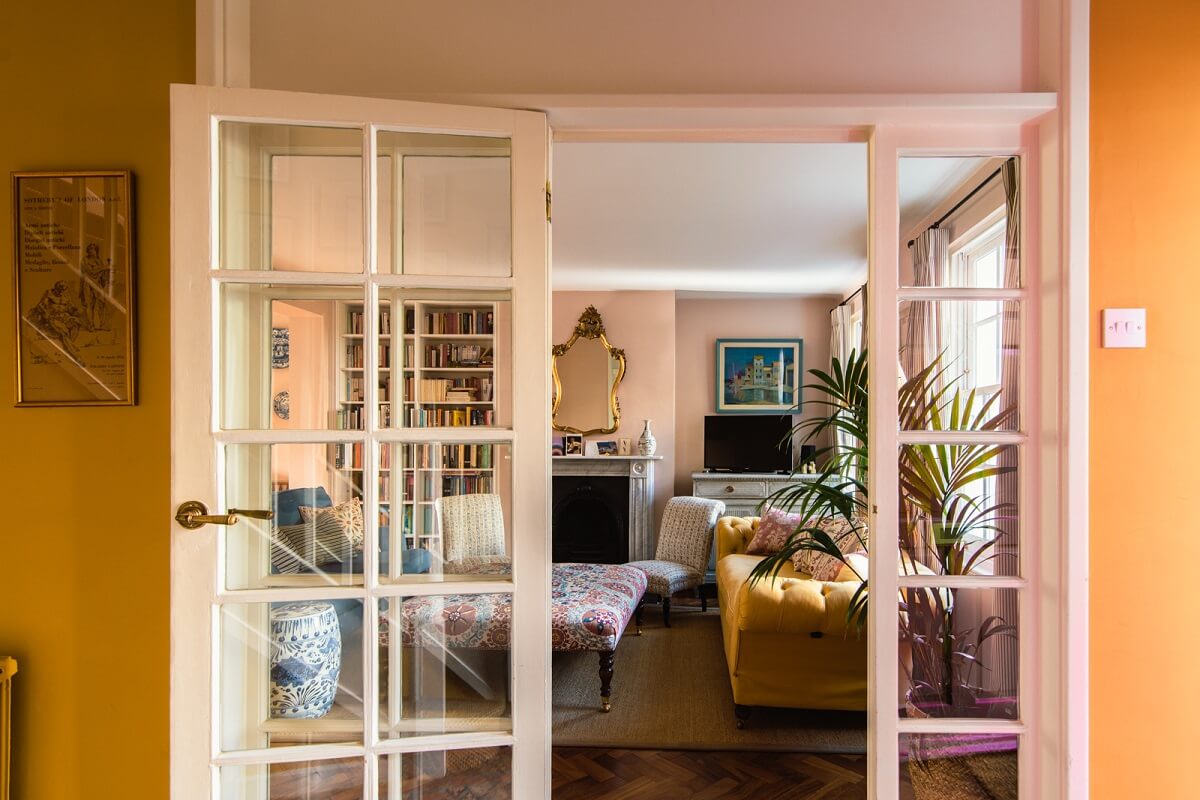 A Colorful Neo-Georgian House in London 4 glass doors to living room