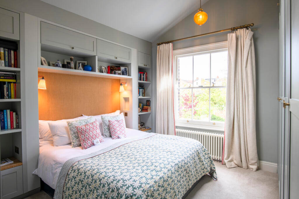 A Victorian House where the Kitchen is the Heart of the Home 10 gray bedroom with built in storage