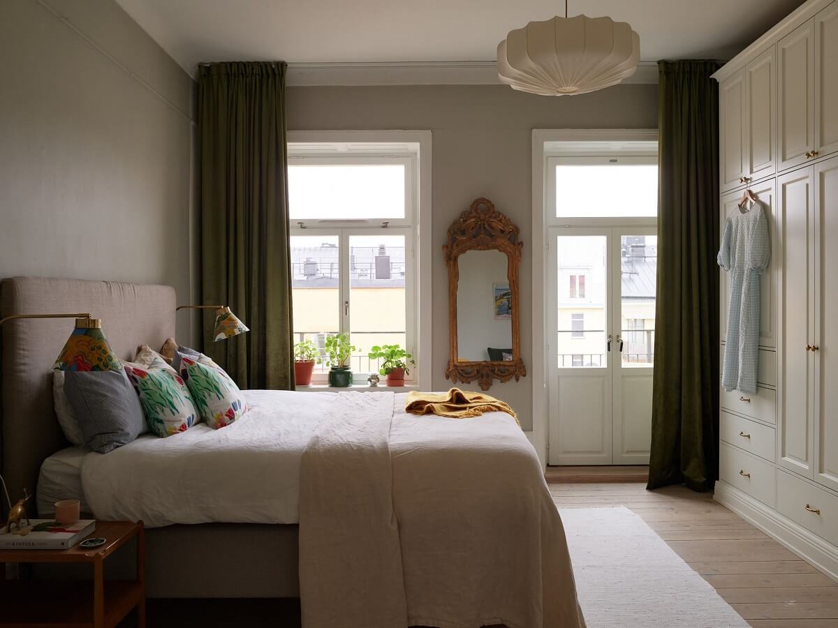 A Green Kitchen in a Gray Family Apartment 22 gray bedroom with built in wardrobes