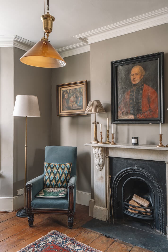 A Warm Muted Color Palette in a Victorian House 6 gray living room with fireplace