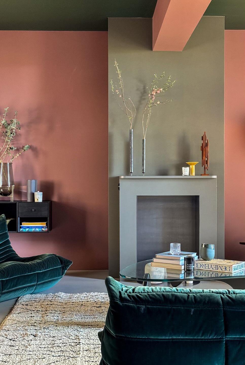 Color and Graphic Design in the Home of a Dutch Interior Stylist 5 green fireplace mantel
