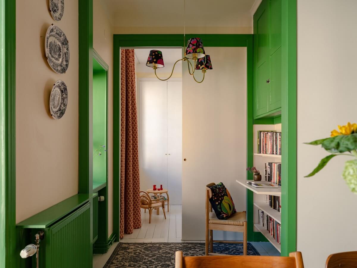 A Stockholm Apartment with Bright Green Color Accents 5 green home office