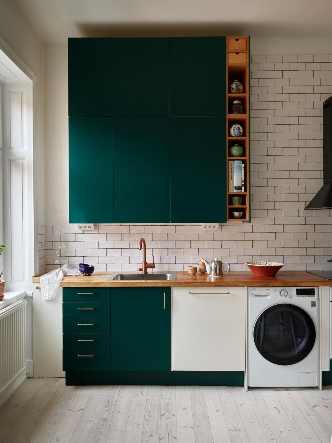 A Green Kitchen in a Gray Family Apartment 9 green kitchen cabints