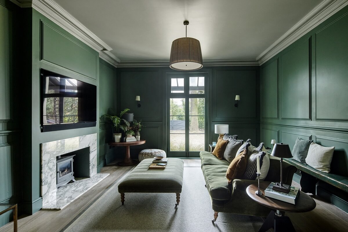 Historic Features and Modern Design in an English Regency Villa 1 green living room