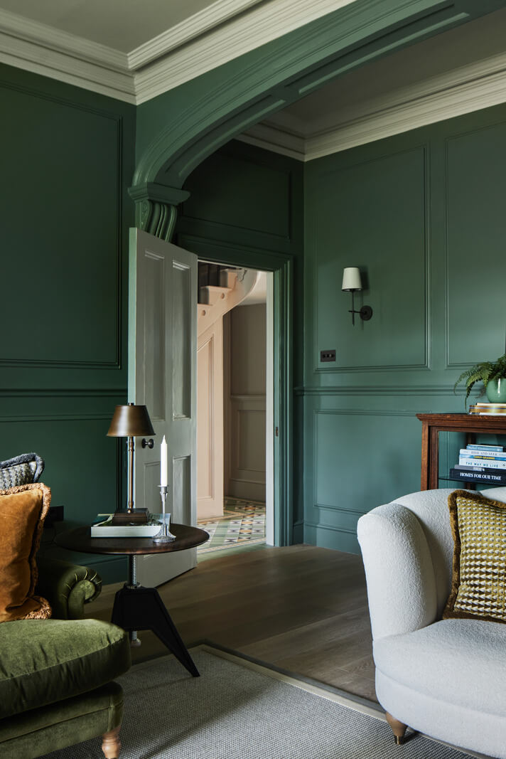 Historic Features and Modern Design in an English Regency Villa 2 green sitting room