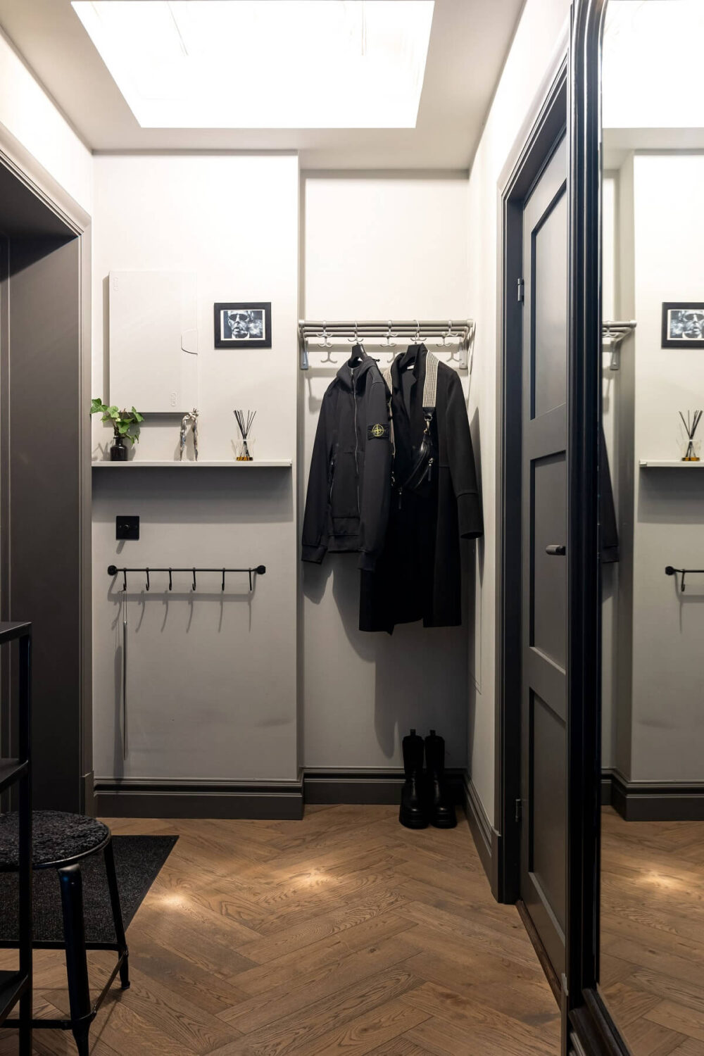 A Gray Apartment with an Industrial Glass Bedroom 21 hallway 1 A Gray Apartment with an Industrial Glass Bedroom