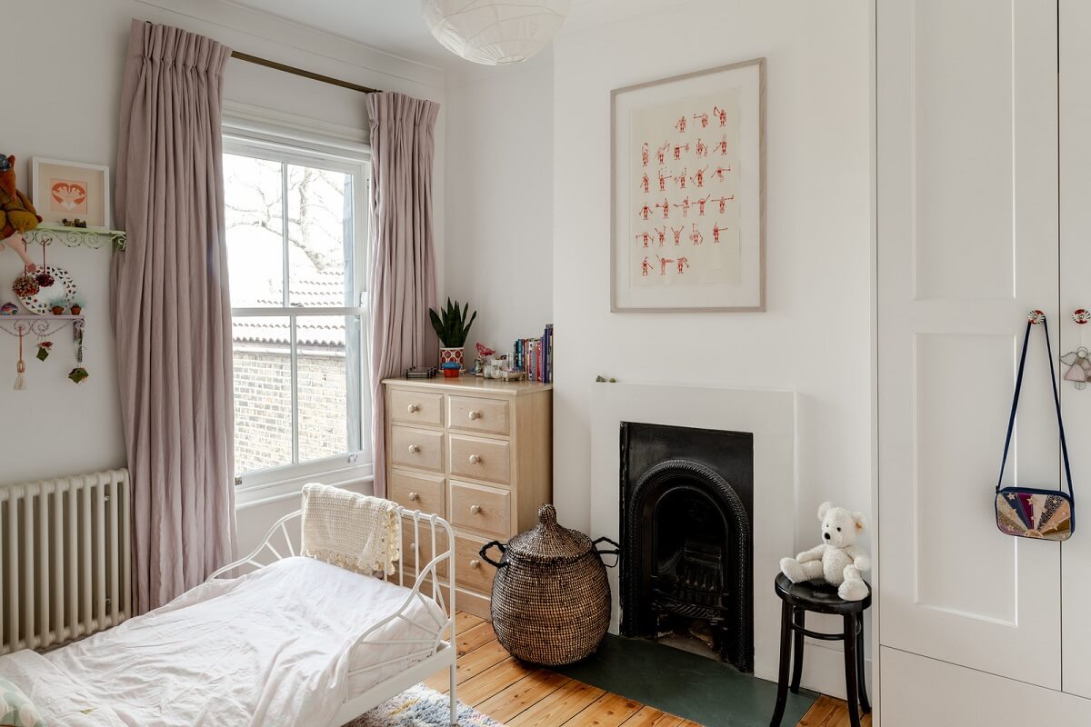 A Light London Family House with a Modern Extension 16 kids bedroom with fireplace