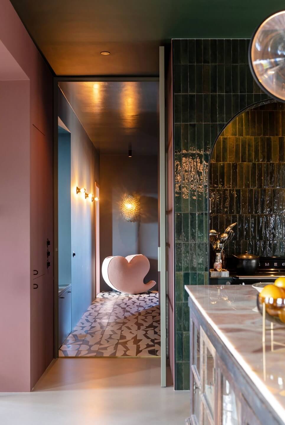 Color and Graphic Design in the Home of a Dutch Interior Stylist 14 kitchen green tiles