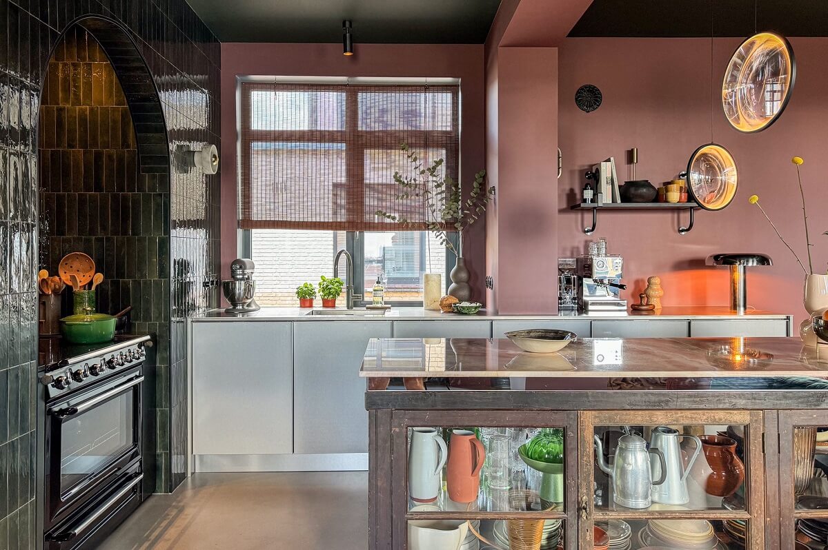 Color and Graphic Design in the Home of a Dutch Interior Stylist 11 kitchen with green tiles