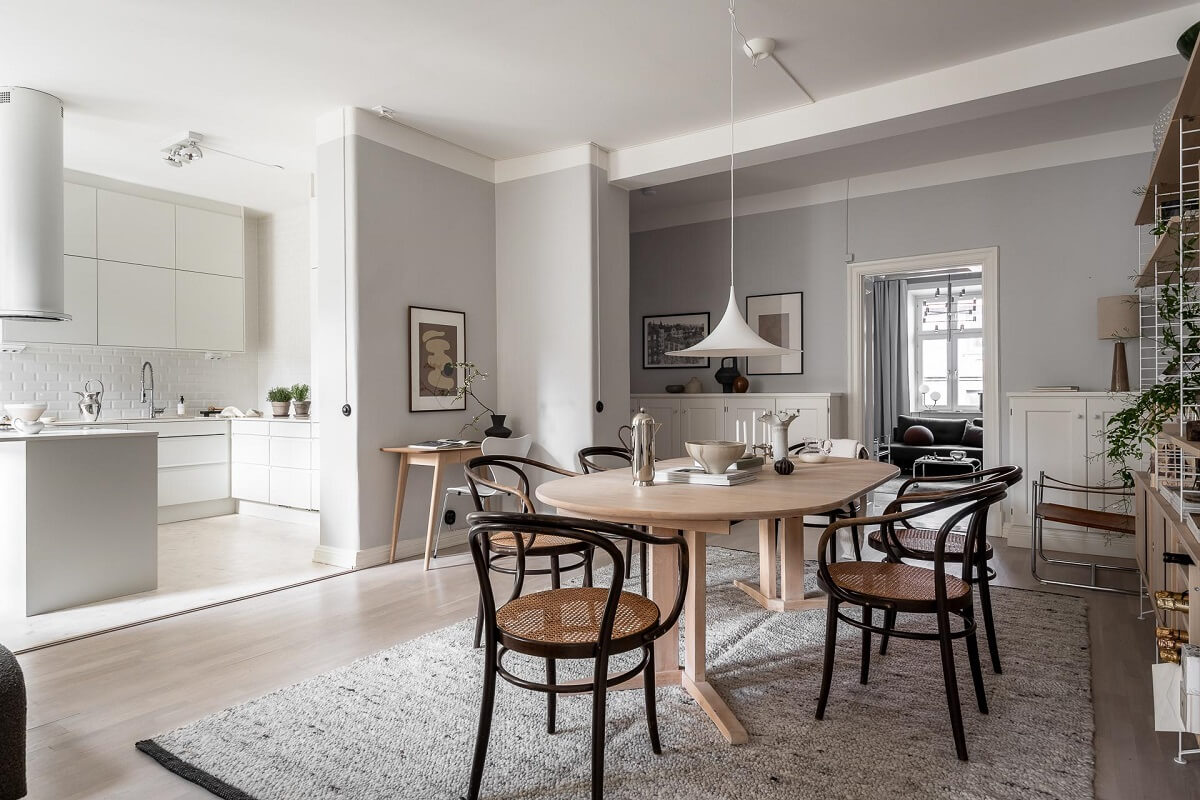 A Stylish Light Gray Swedish Apartment 7 large open plan kitchen and dining room