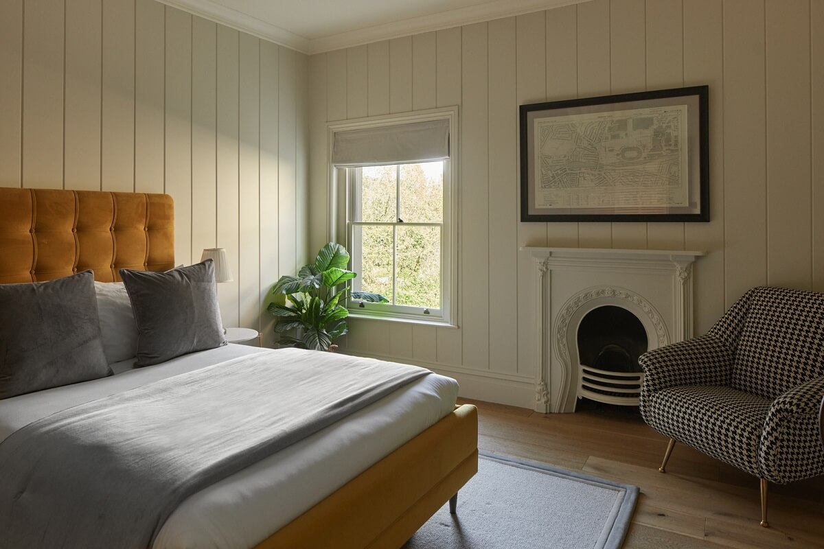 Historic Features and Modern Design in an English Regency Villa 18 light bedroom with fireplace