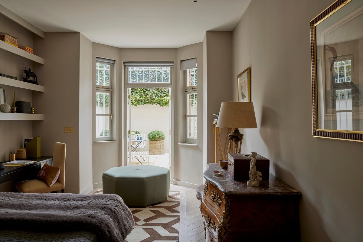 Modern Interiors in an Architectural 19th Century Building 9 light gray bedroom with desk