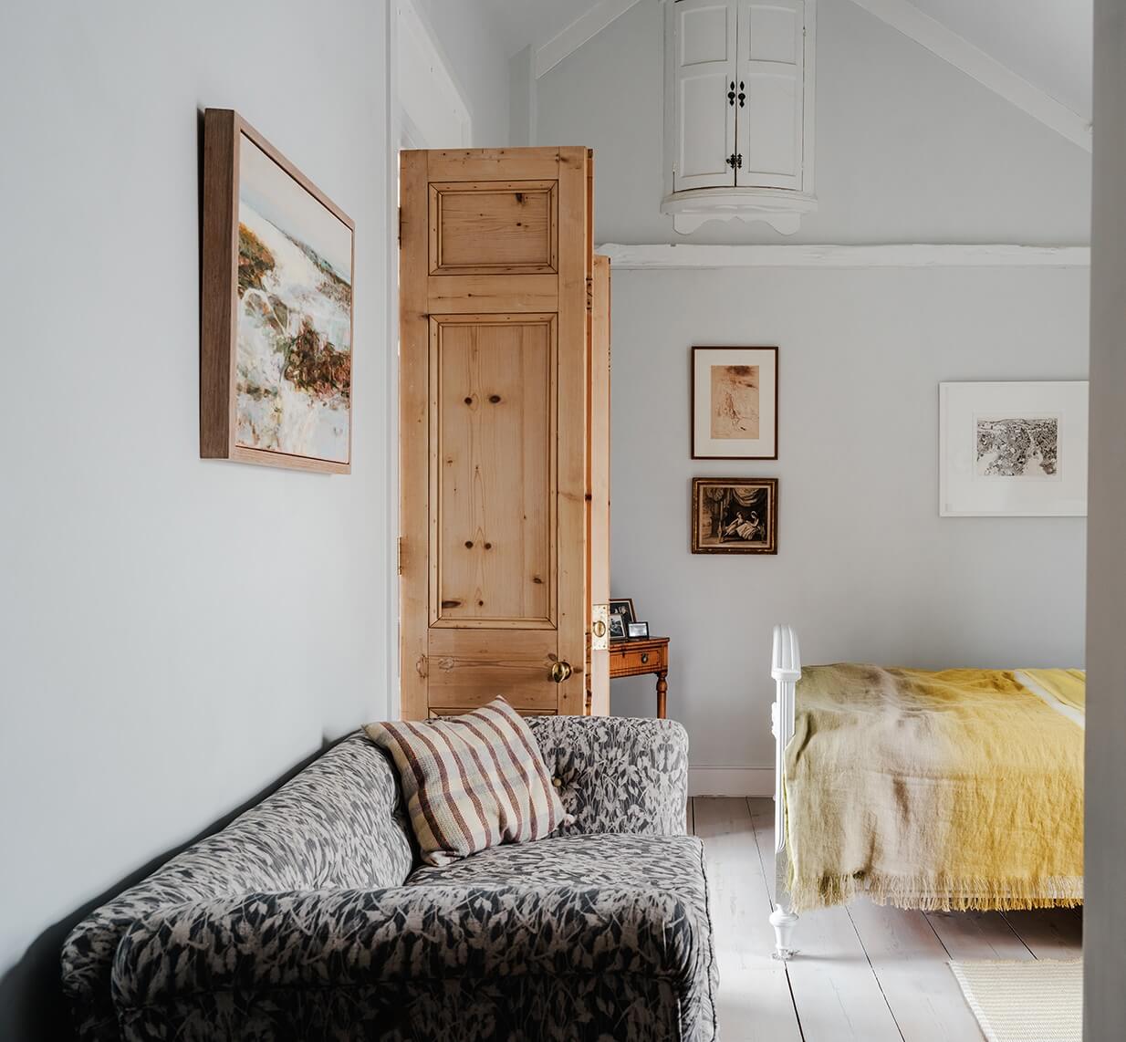 A Coastal White Painter's Home with Reclaimed Features in Cornwall 11 light gray bedroom