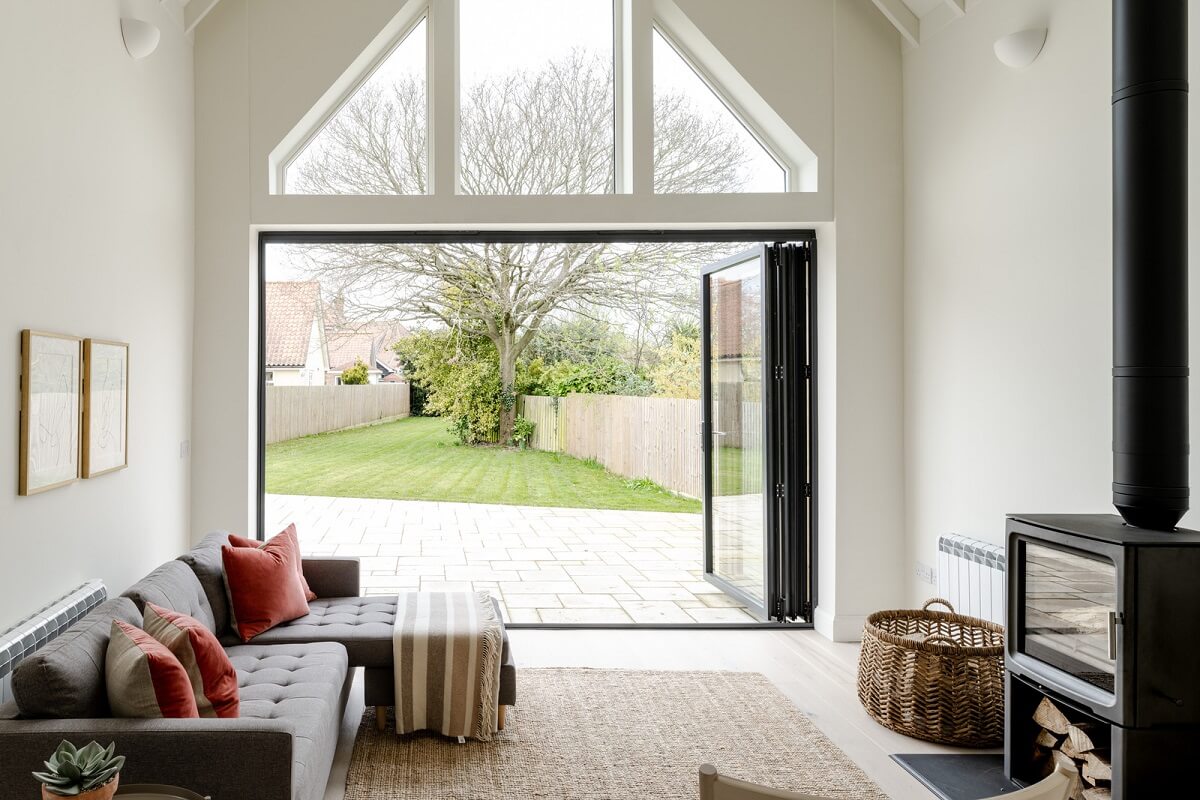 A Modern Barn House in the English Countryside 11 light living room pitched ceiling