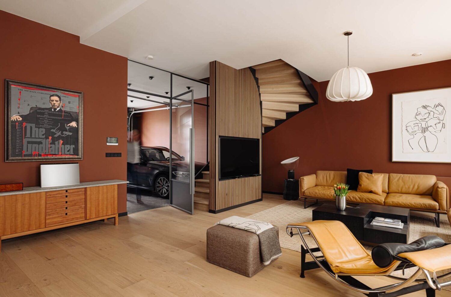 A Modern Garage Conversion in The Netherlands 2 living room brown walls