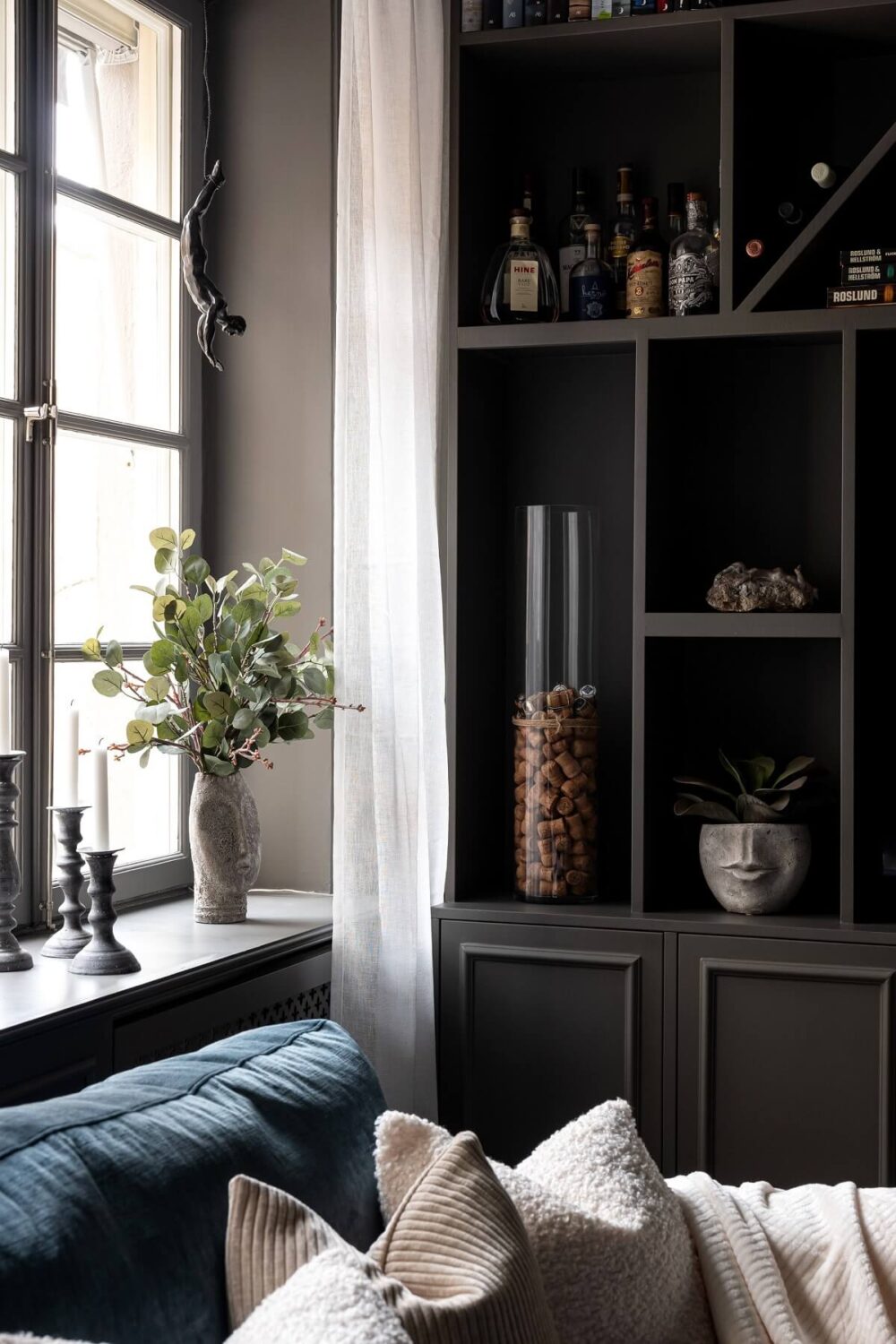 A Gray Apartment with an Industrial Glass Bedroom 5 living room detail