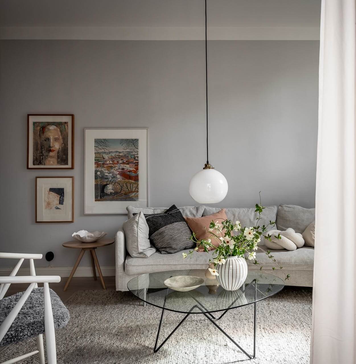 A Stylish Light Gray Swedish Apartment 3 living room light gray walls