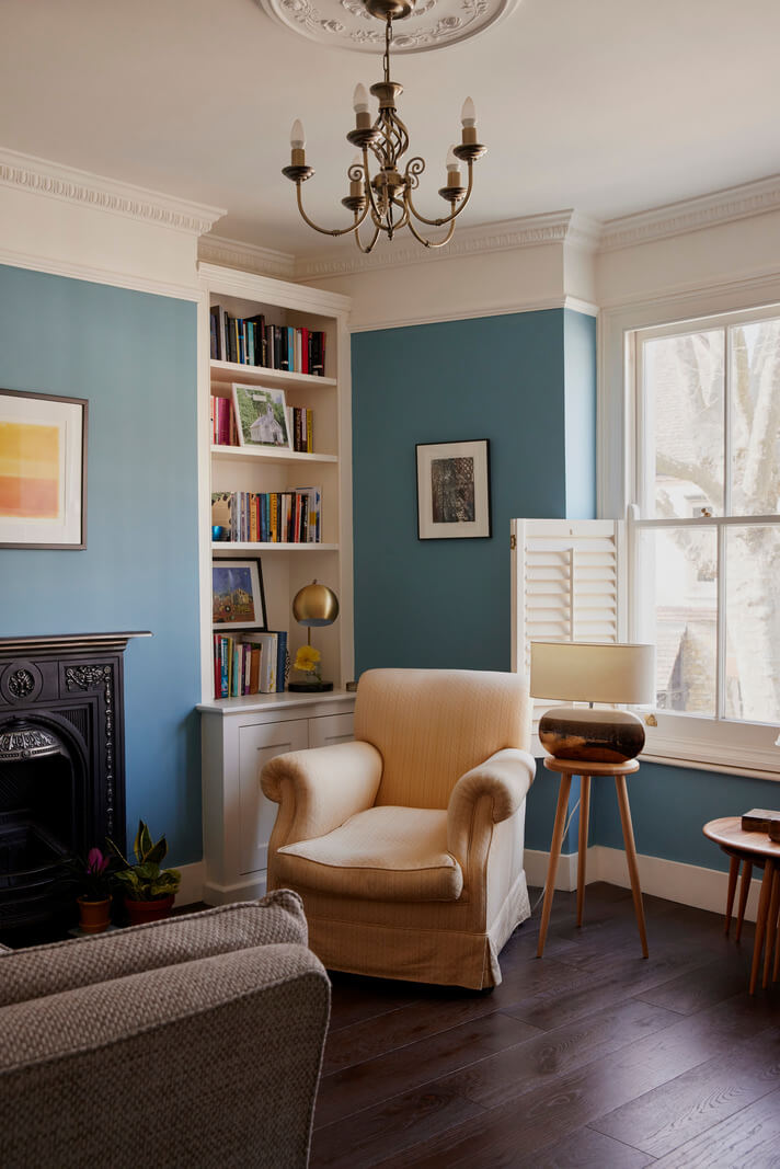 A London Maisonette with A Light Blue deVOL Kitchen 5 living room with blue walls
