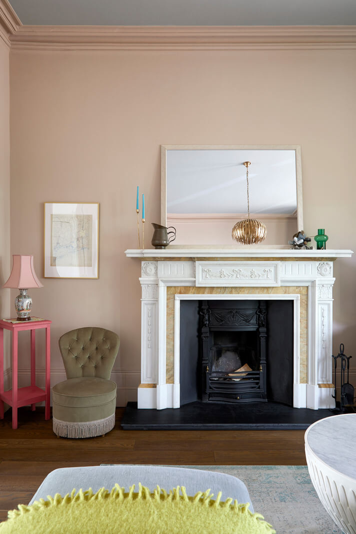 A Colorful London Family Home Renovated by Fraher & Finlay 3 living room with light pink walls