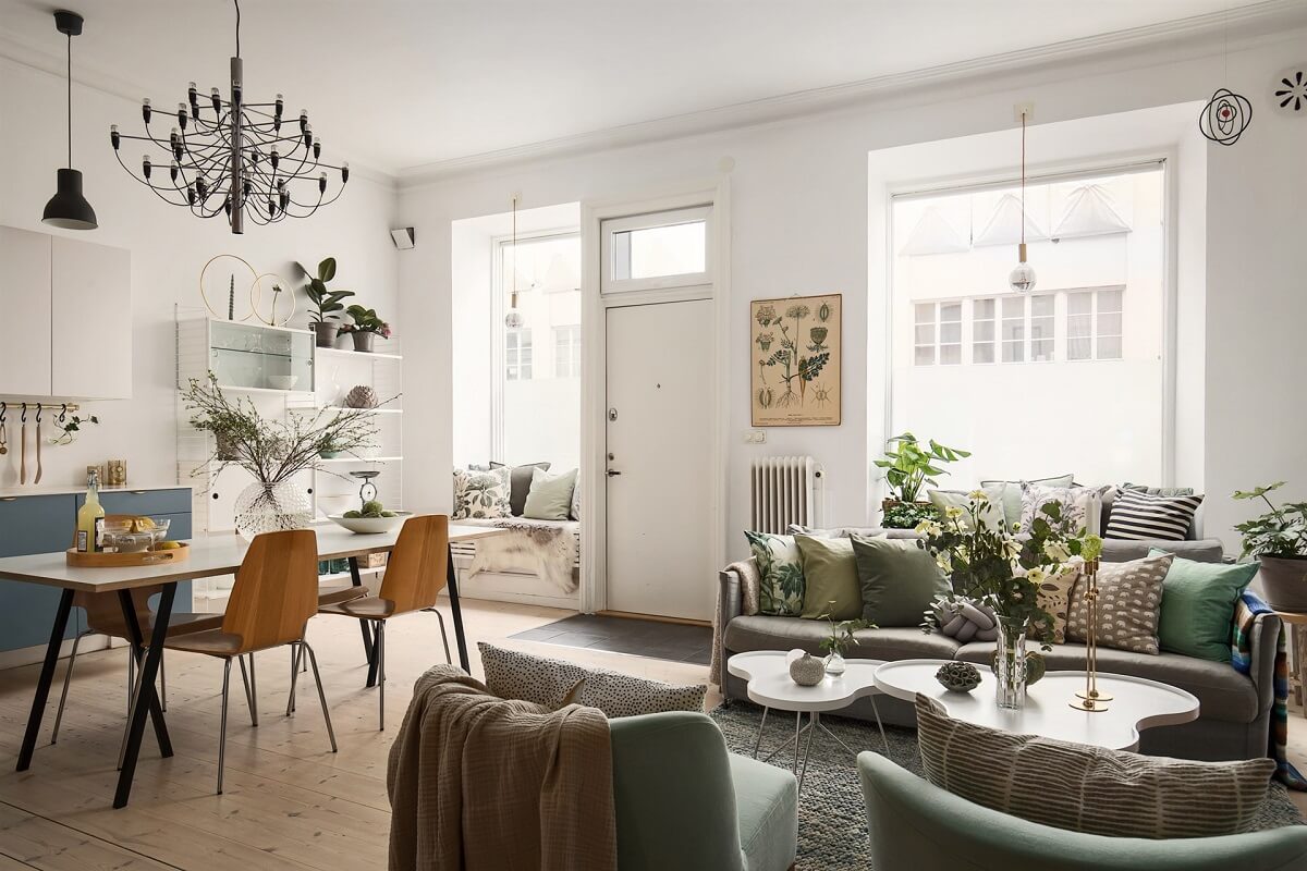 A Swedish Apartment with an Exposed Brick Wall 5 living room