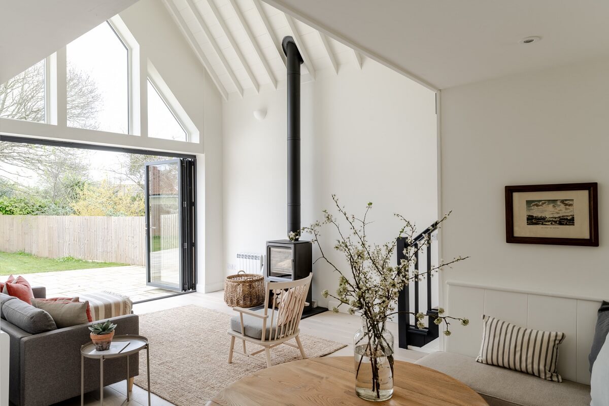 A Modern Barn House in the English Countryside 5 modern living room pitched ceiling