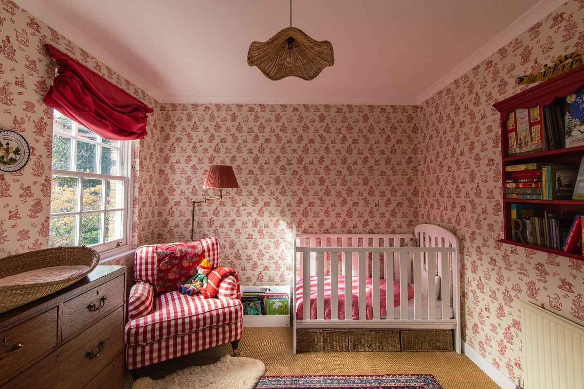 A Colorful Neo-Georgian House in London 16 nursery with wallpaper