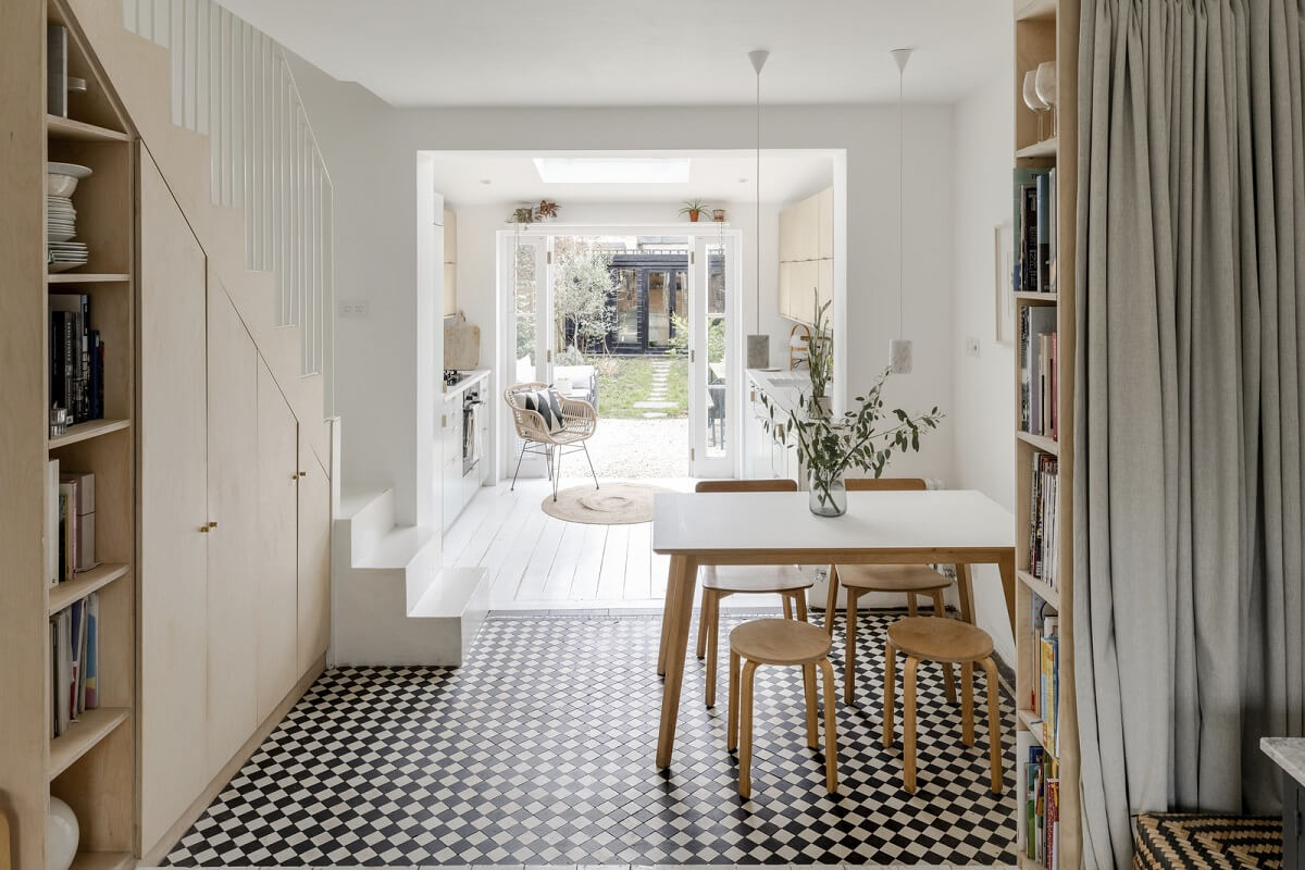 Light and Modern Spaces in a Small Victorian House 7 open plan ground floor with tiles