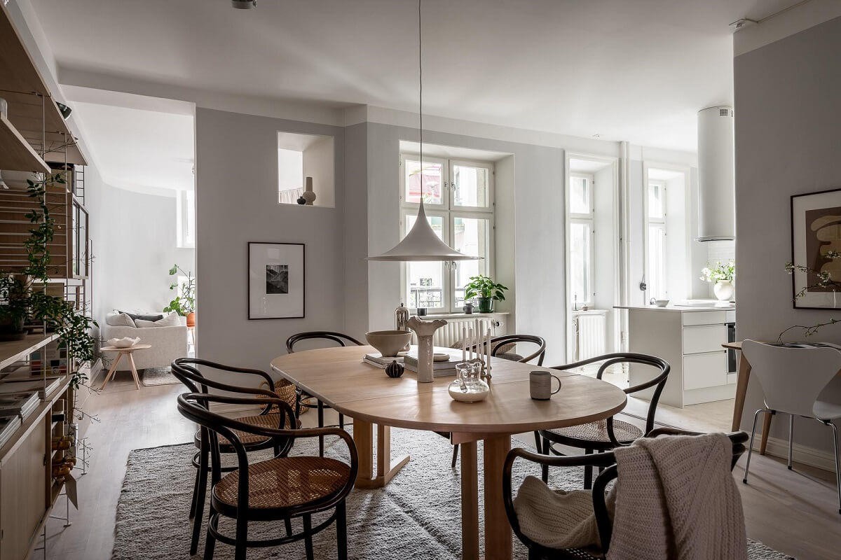 A Stylish Light Gray Swedish Apartment 5 open plan kitchen dining room