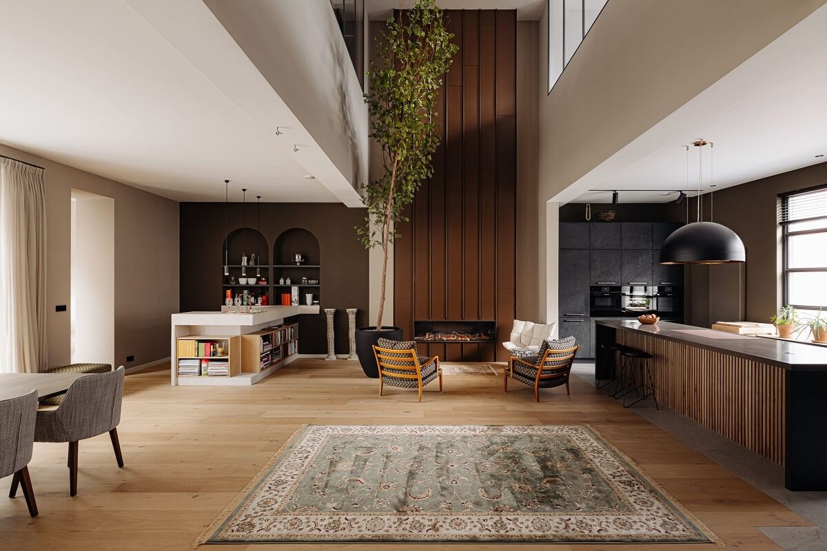 A Modern Garage Conversion in The Netherlands 6 open plan kitchen dining with high ceilings
