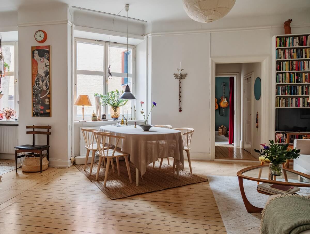 Period Details and Light Rooms in a Scandinavian Apartment 4 open plan living room