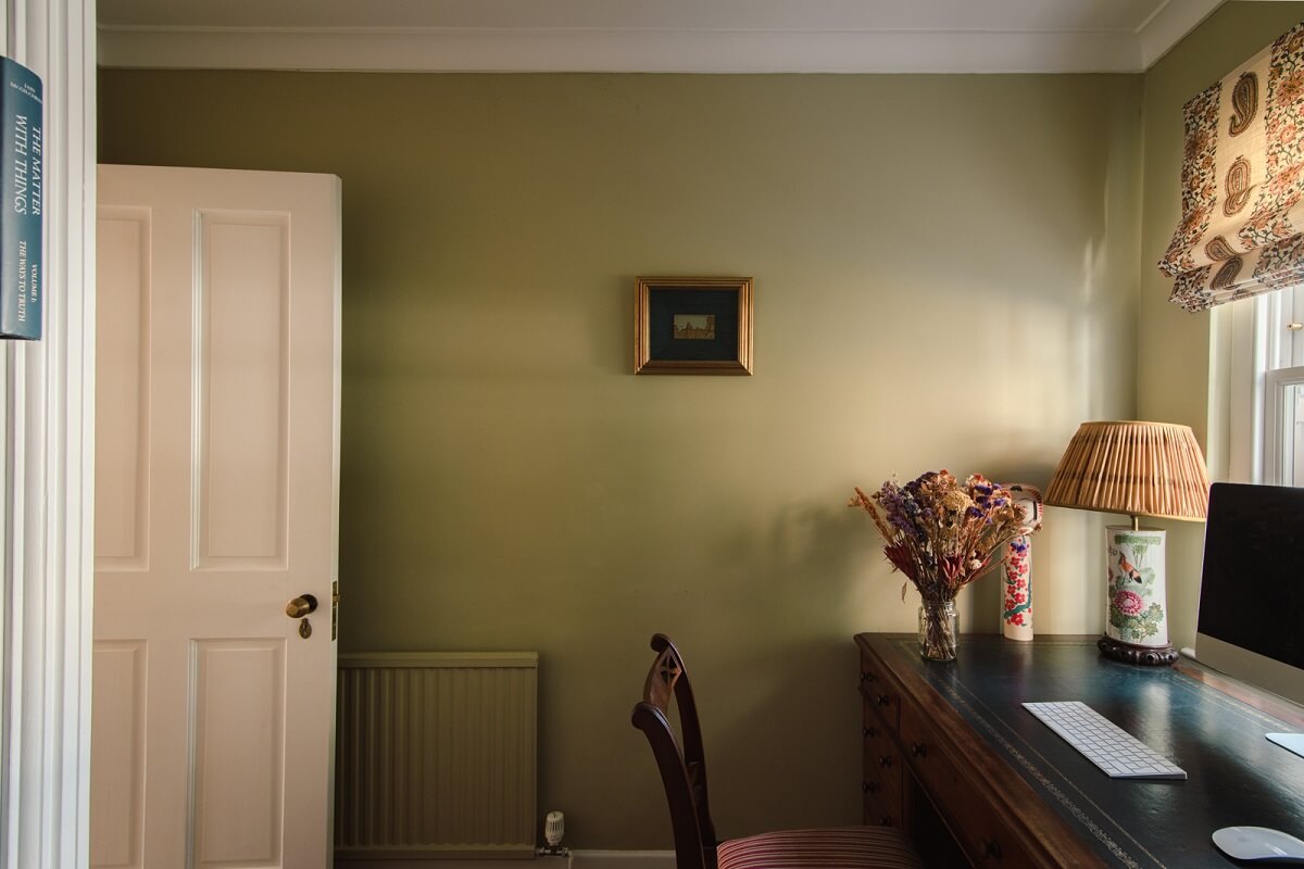 A Colorful Neo-Georgian House in London 19 sage green walls home office