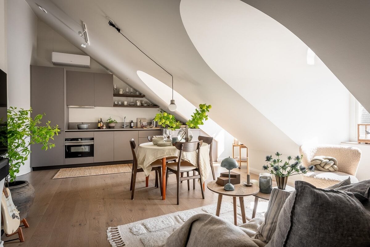 An Attic Studio Apartment with a Glass Room Divider 8 scandi studio apartment dormer window nordroom