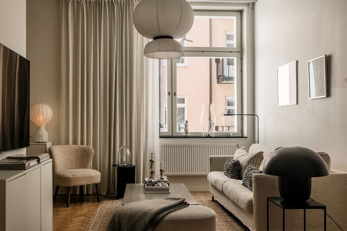 A Serene Modern Home in a Former Factory Building 2 serene living room with high ceilings