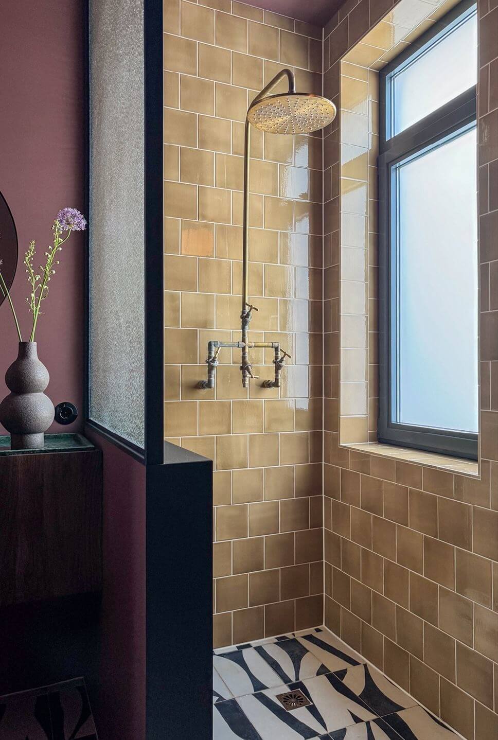 Best of 2024: Bathrooms 7 shower with ochre tiles