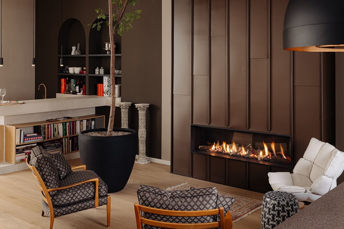 A Modern Garage Conversion in The Netherlands 11 sitting area fireplace